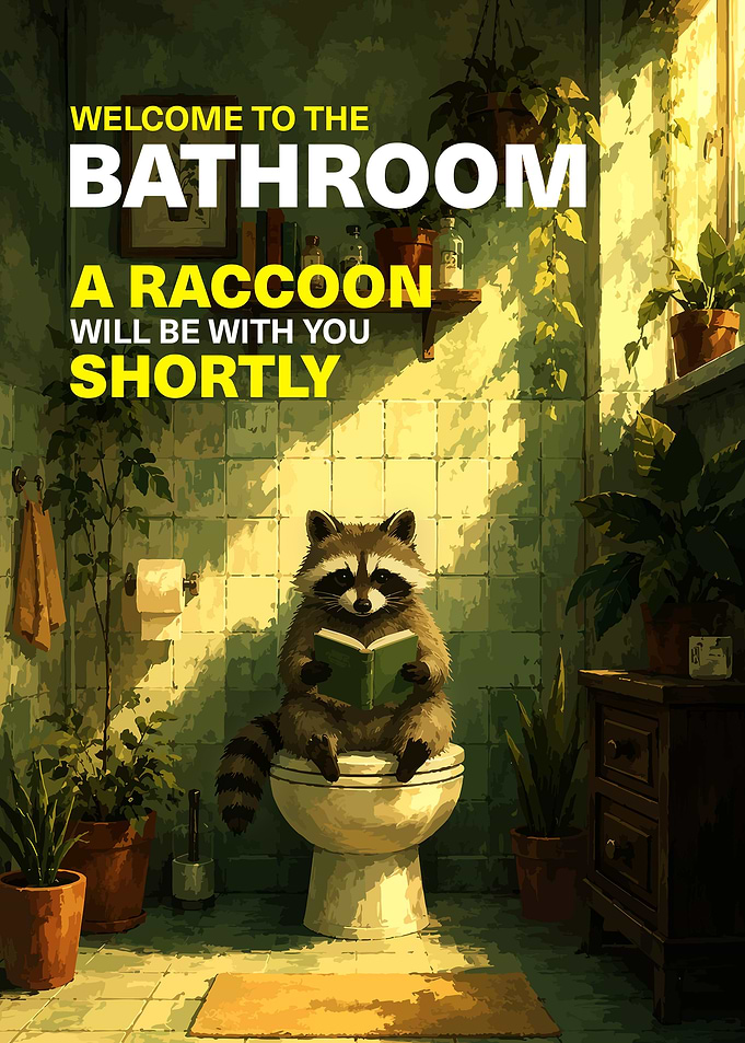 Funny Raccoon Bathroom Wall Art
