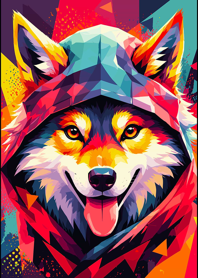 Colorful Geometric Wolf in Hoodie