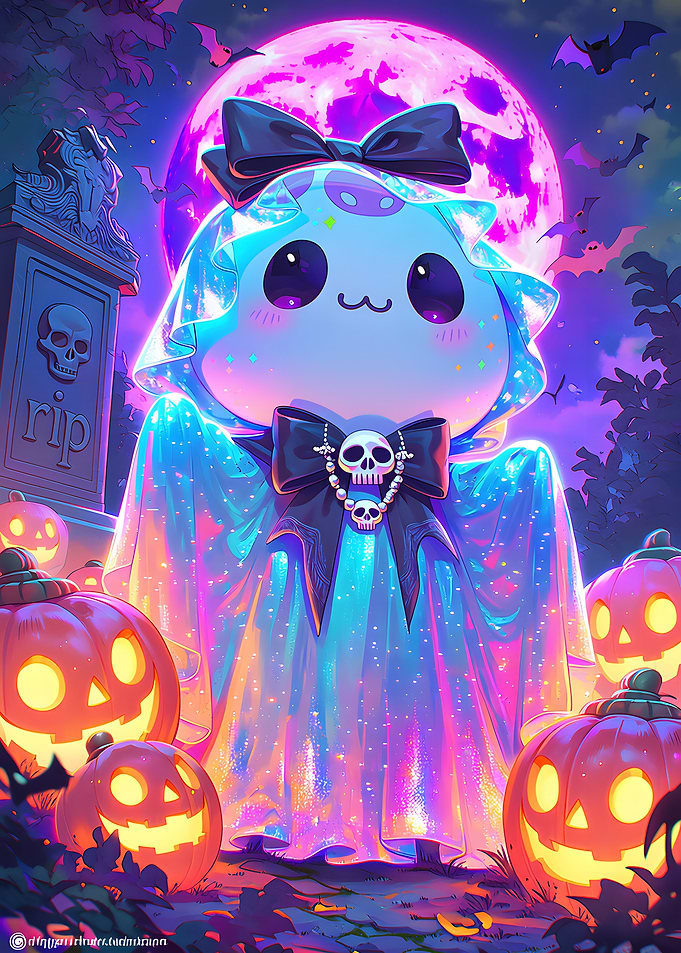Cute Kawaii Ghost Halloween Illustration