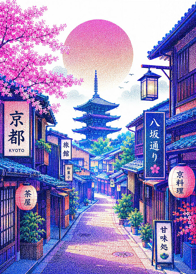 Kyoto Streetscape with Pagoda