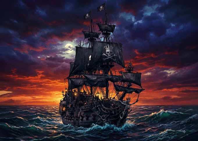 Ghost Pirate Ship at Sunset