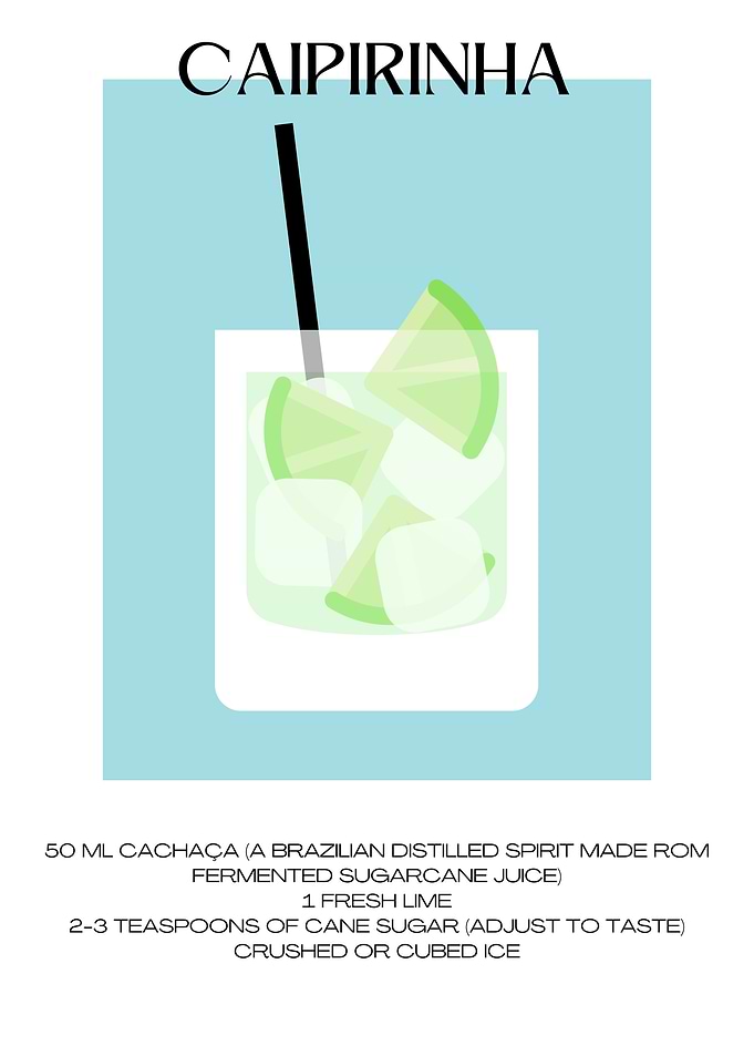 Caipirinha Cocktail Recipe Minimalist Poster