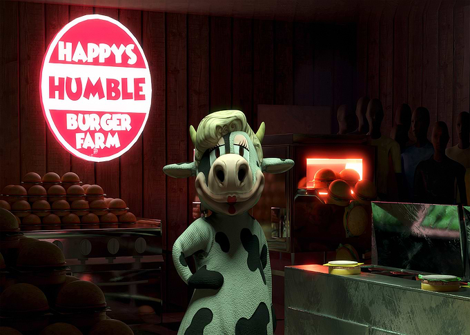 Happy's Humble Burger Farm Mascot