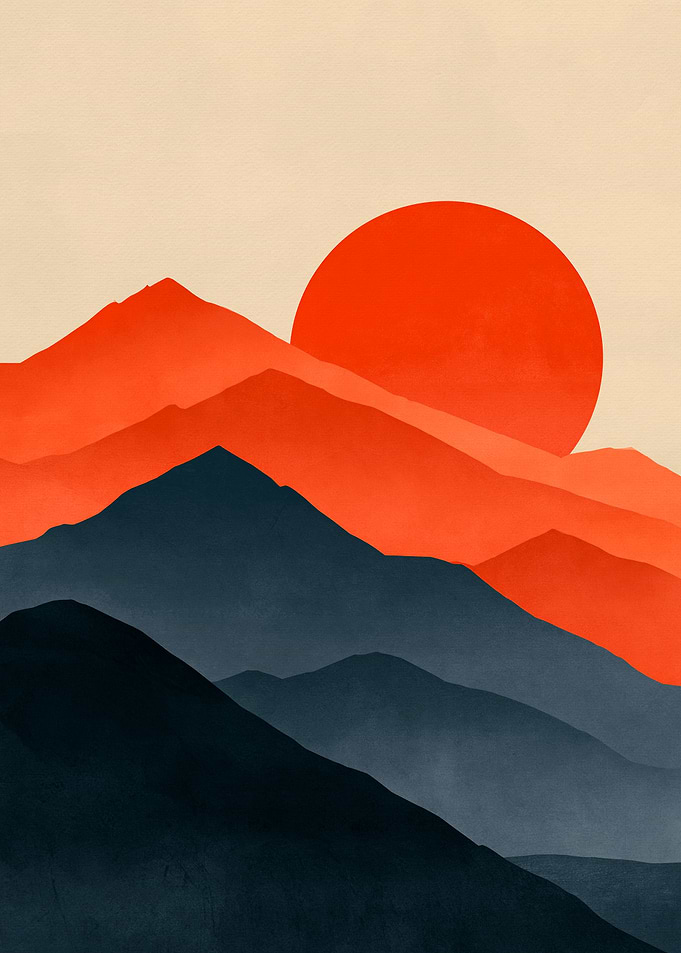 Minimalist Mountain Sunset Landscape