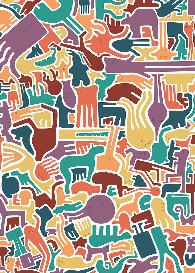 Colorful Creatures Doodle Pattern