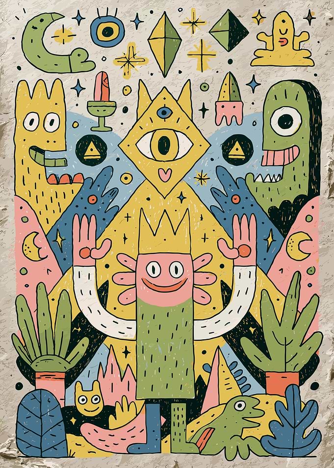 Whimsical Doodle Art Character Illustration