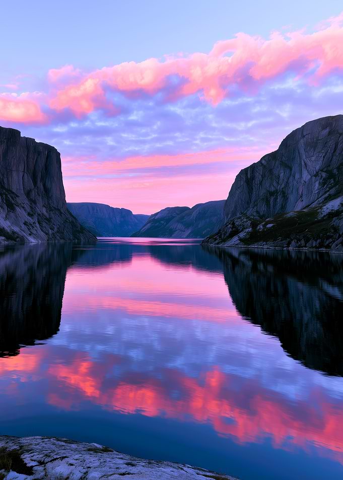 Pink Sunset Over Norwegian Fjord