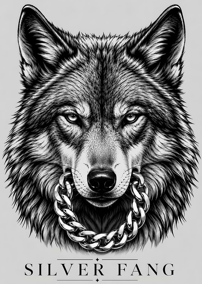 Silver Fang Wolf with Chain