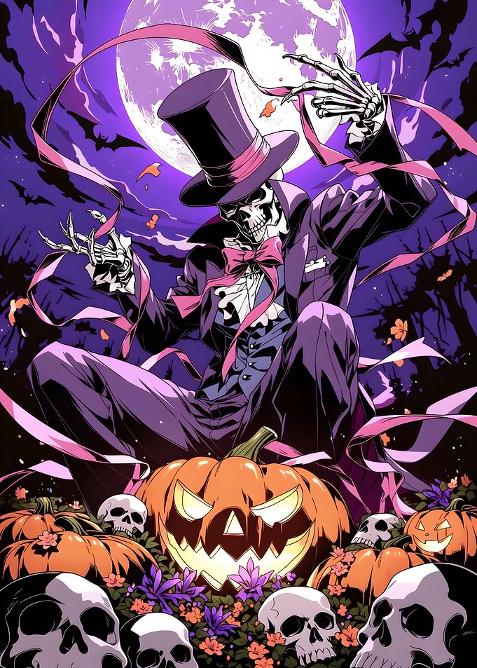 Skeleton Gentleman in Halloween Setting