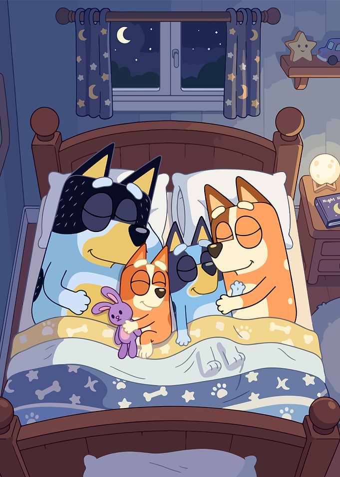 Bluey Family Sleeping in Bed