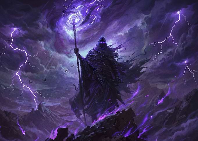 Dark Sorcerer Summoning Purple Lightning