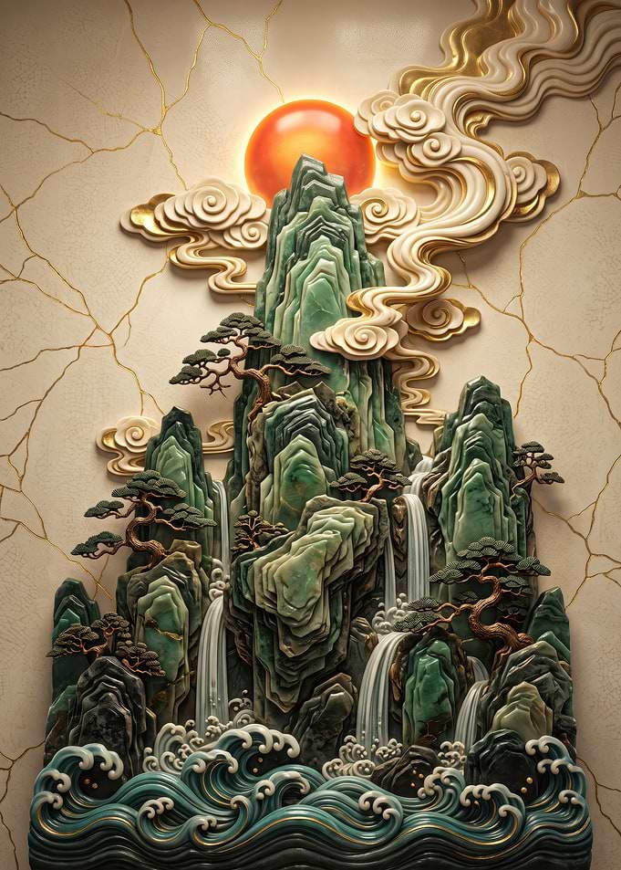 Jade Mountain Relief Wall Art