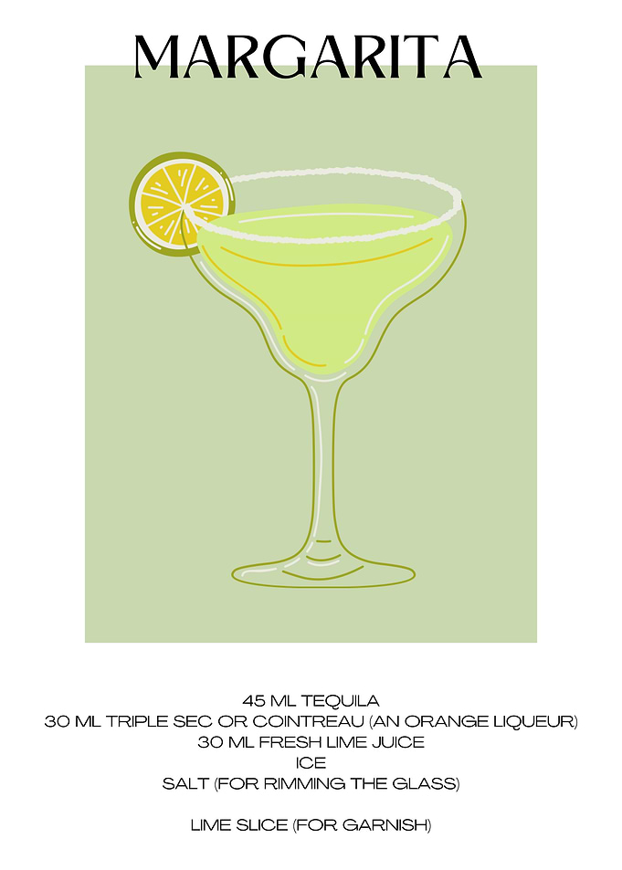 Margarita Cocktail Recipe Art Print