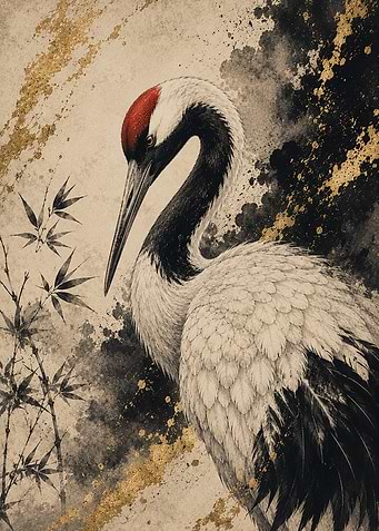 Elegant Red-Crowned Crane Art