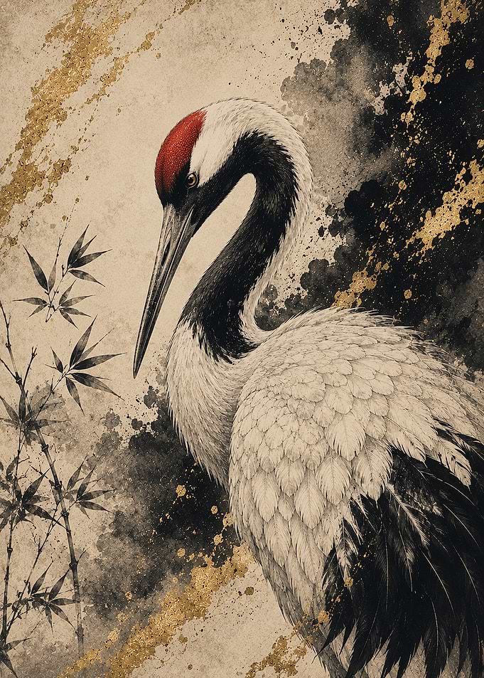 Elegant Red-Crowned Crane Art