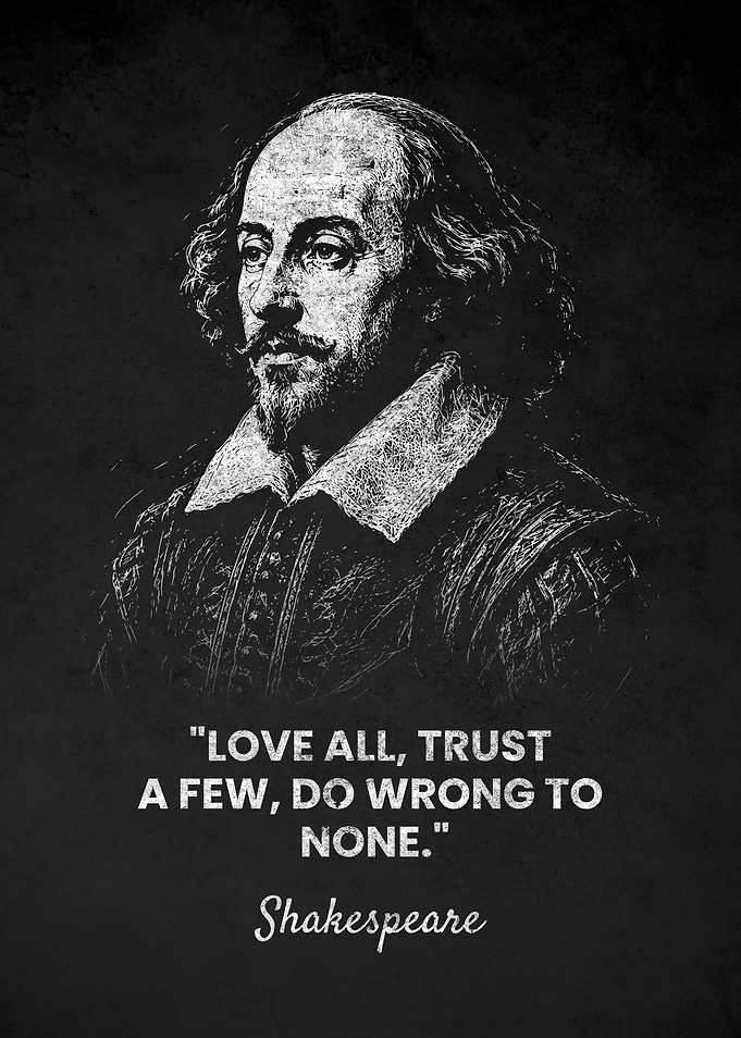 William Shakespeare Inspirational LOVE ALL Quote Poster