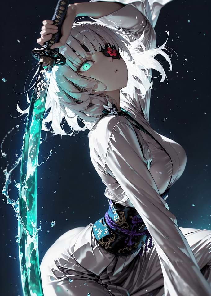 Anime Girl with Glowing Water Katana