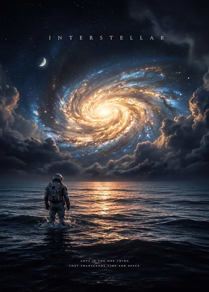 Interstellar Movie Poster Astronaut Galaxy