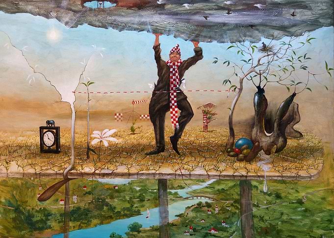 Surreal Man Holding Up the Sky