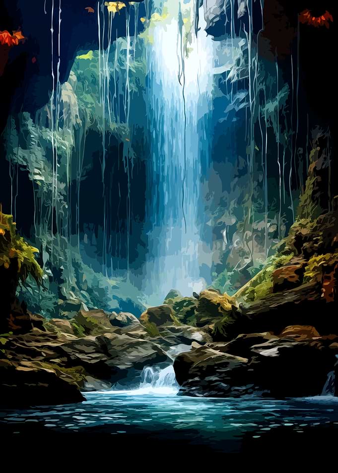 Enchanted Waterfall Inside a Hidden Cave