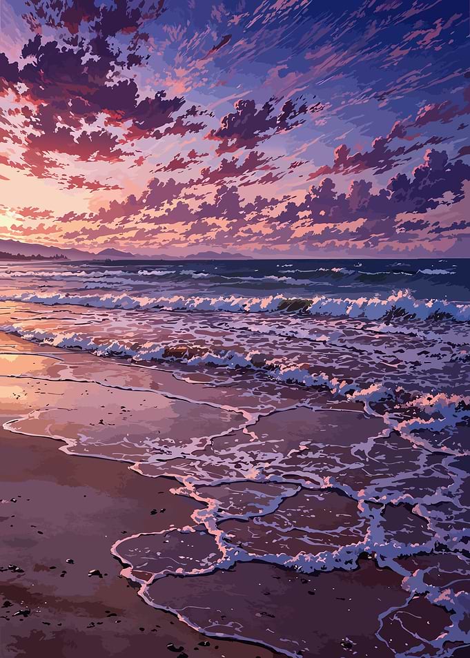 Purple Sunset Beach Landscape