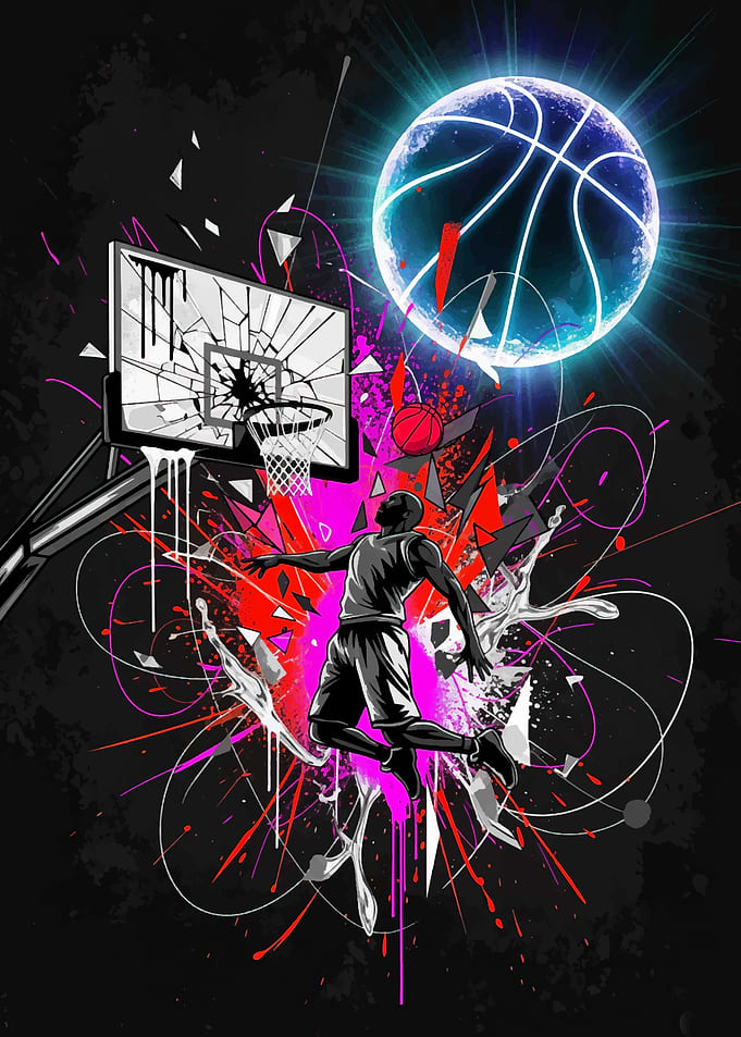 Dynamic Basketball Player Slam Dunk Art