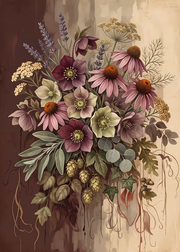 Vintage Botanical Floral Arrangement Illustration