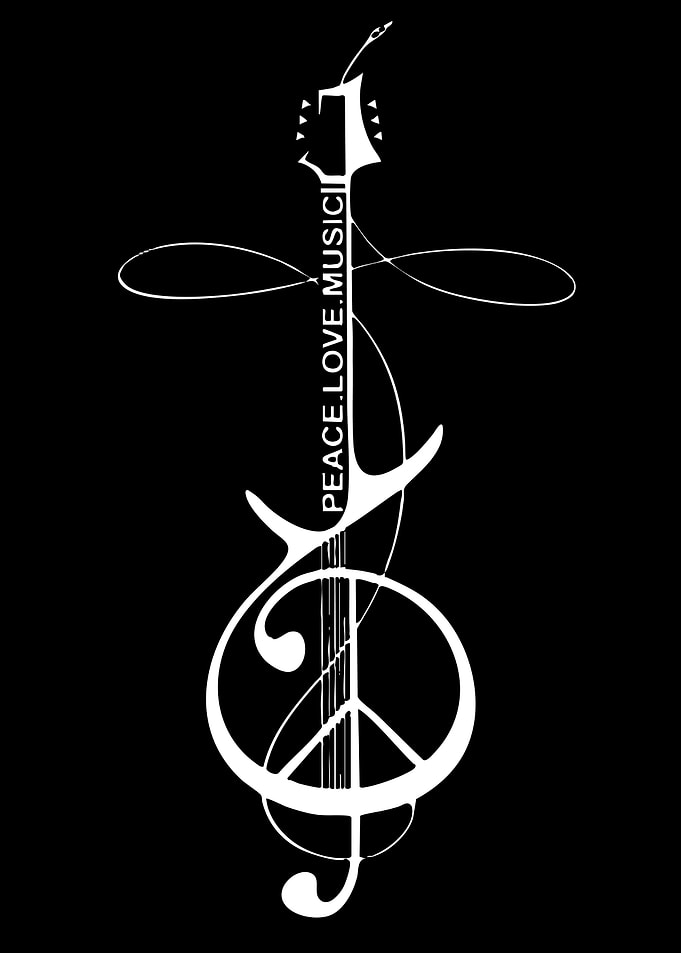 Peace Love Music Guitar Symbol