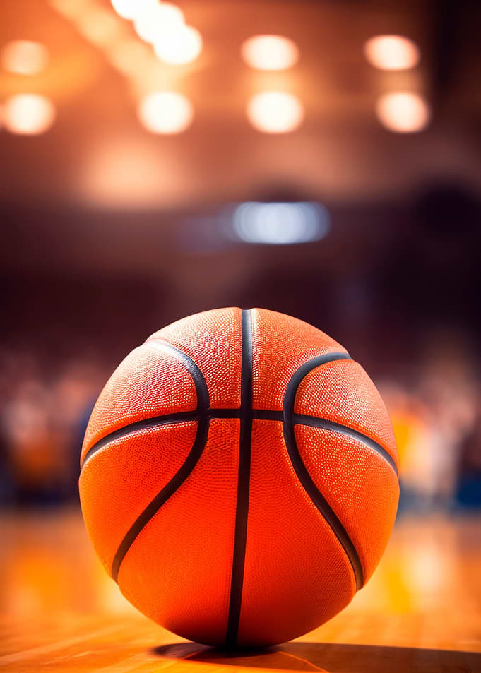 Close-up of a Basketball on Court