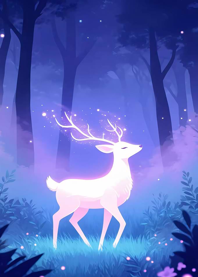 Glowing Magical Deer in Enchanted Forest