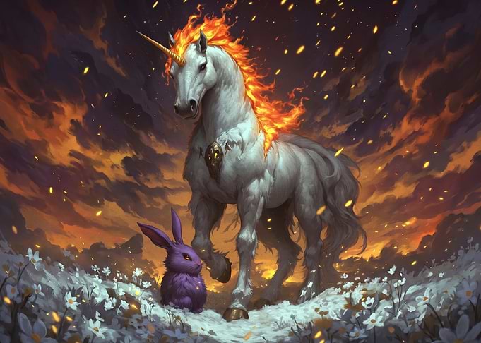 Fiery Unicorn and Purple Rabbit