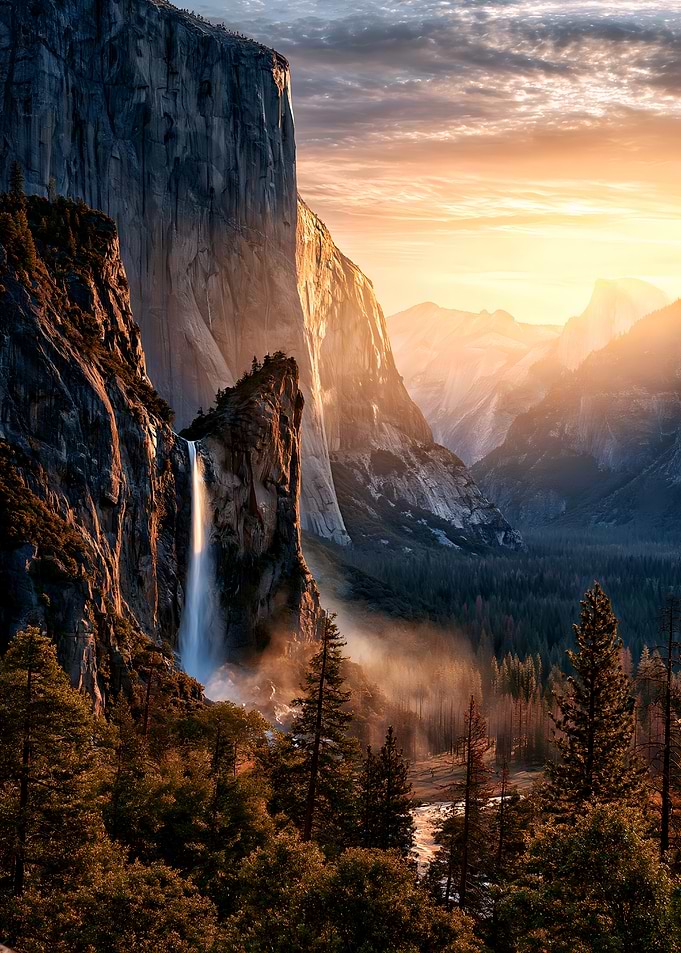 Yosemite National Park Waterfall Sunset