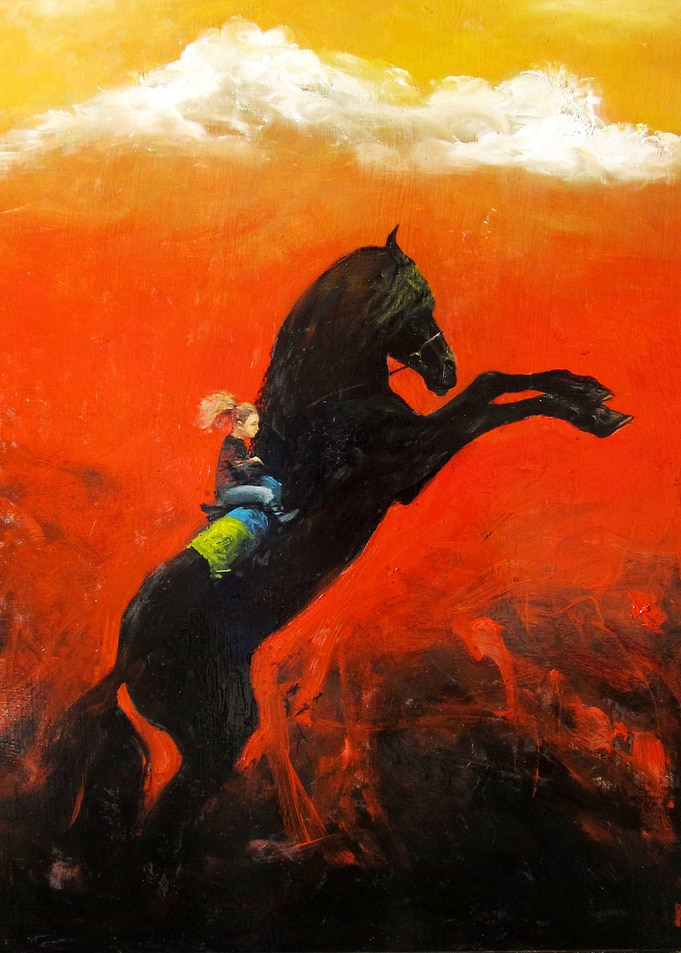 Person Riding Rearing Black Horse
