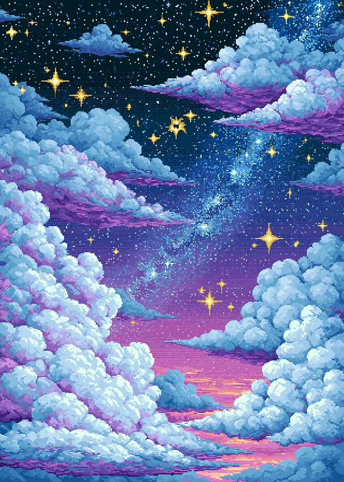 Pixel Art Starry Night Sky