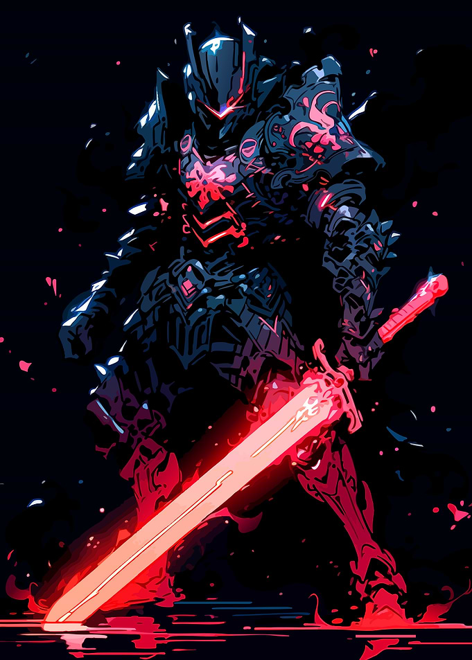 Dark Knight with Glowing Red Sword