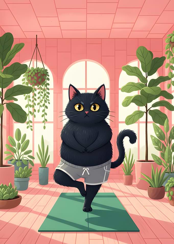 Black Cat Doing Yoga