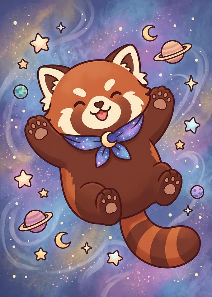 Cute Red Panda Floating in Space