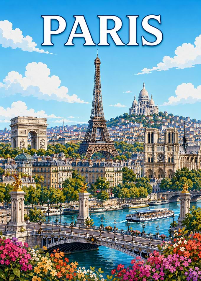 Paris Cityscape Travel Poster