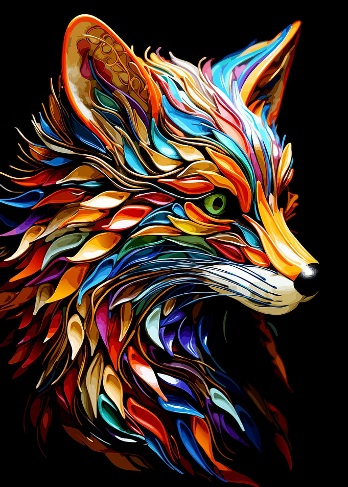Vibrant Abstract Colorful Fox Portrait