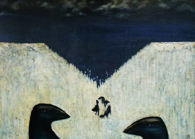 Two Crows in a Snowy Landscape