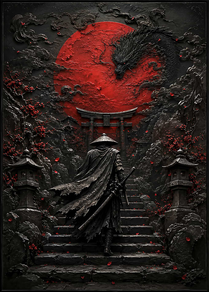 Samurai Ascending Toward Dragon Moon