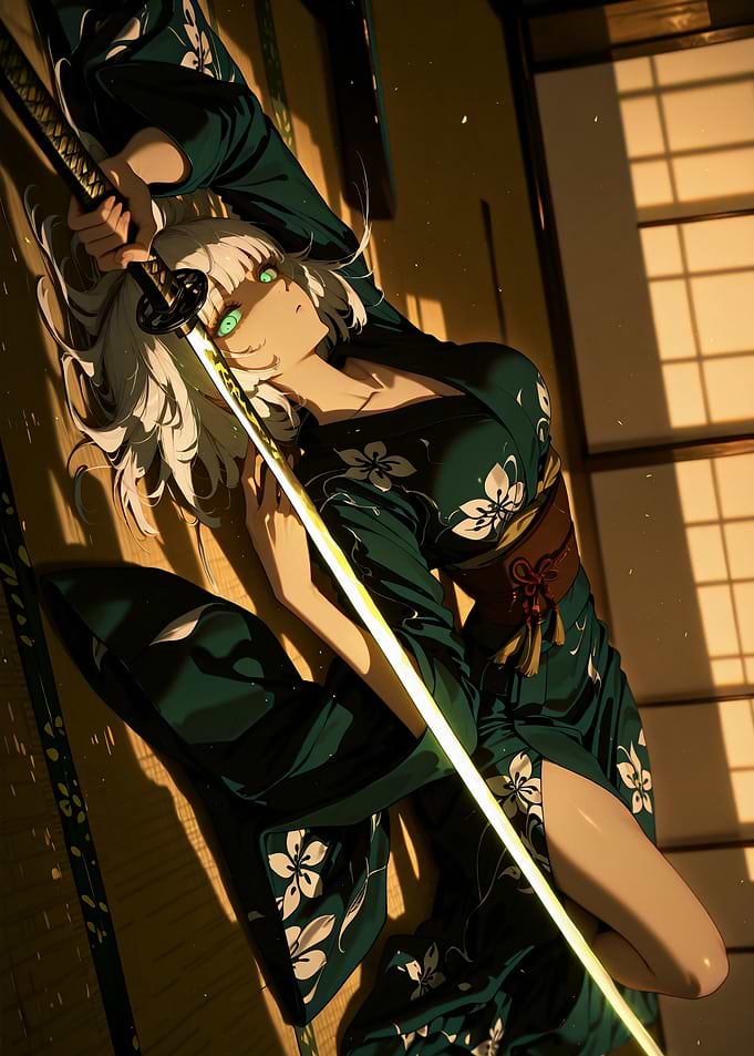 Anime Girl with Katana in Kimono