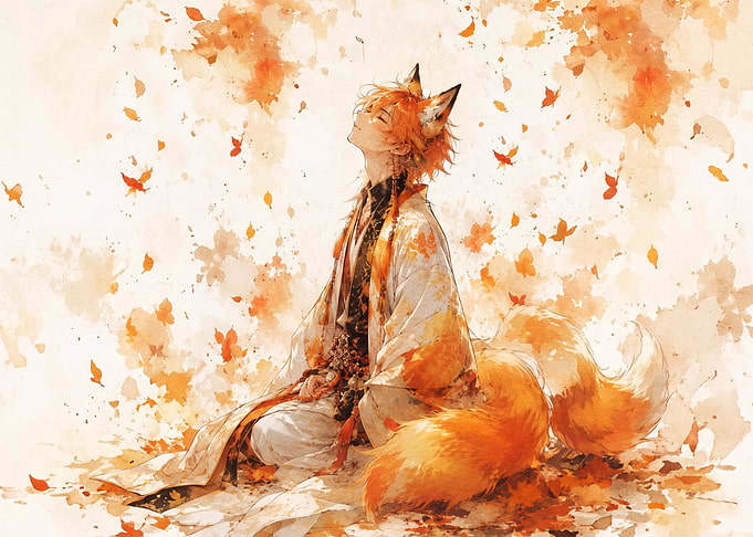 Fox Spirit in Autumn Leaves