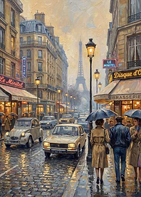 painting Paris Street with Eiffel Tower