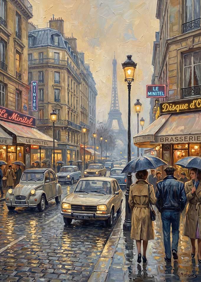 painting Paris Street with Eiffel Tower