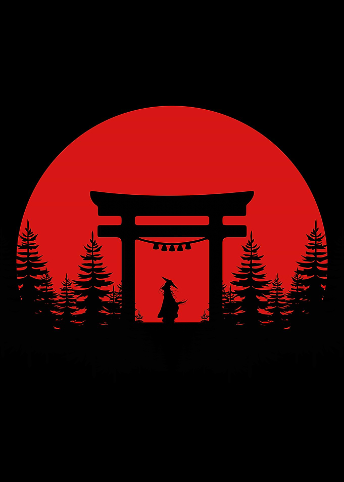 The WandererSamurai Silhouette at Torii Gate
