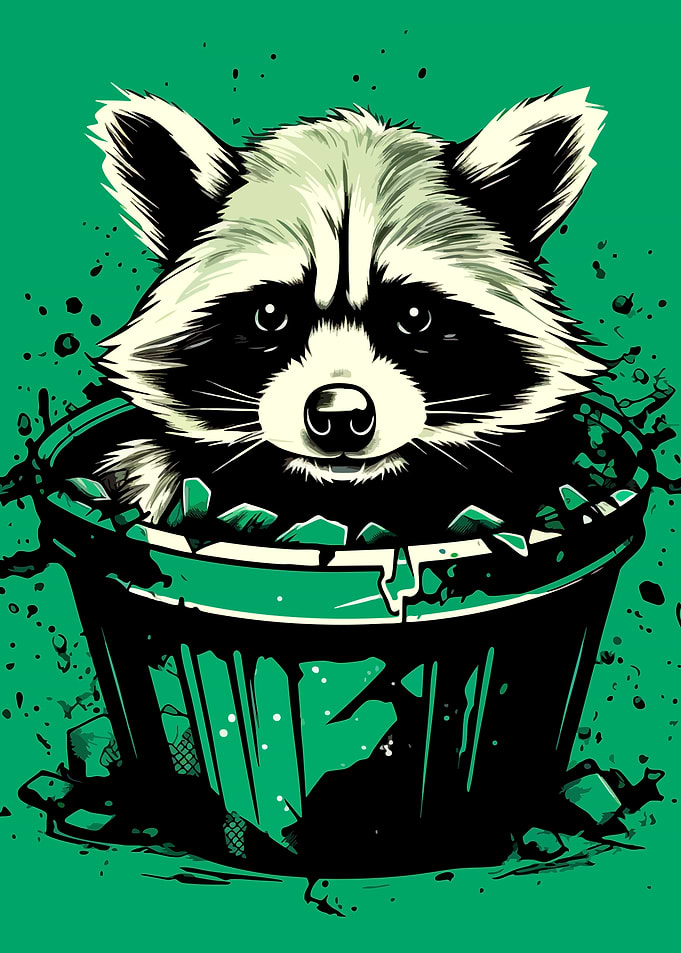 Cute Raccoon in Trash Can