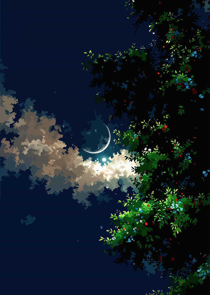 Crescent Moon Behind Night Clouds