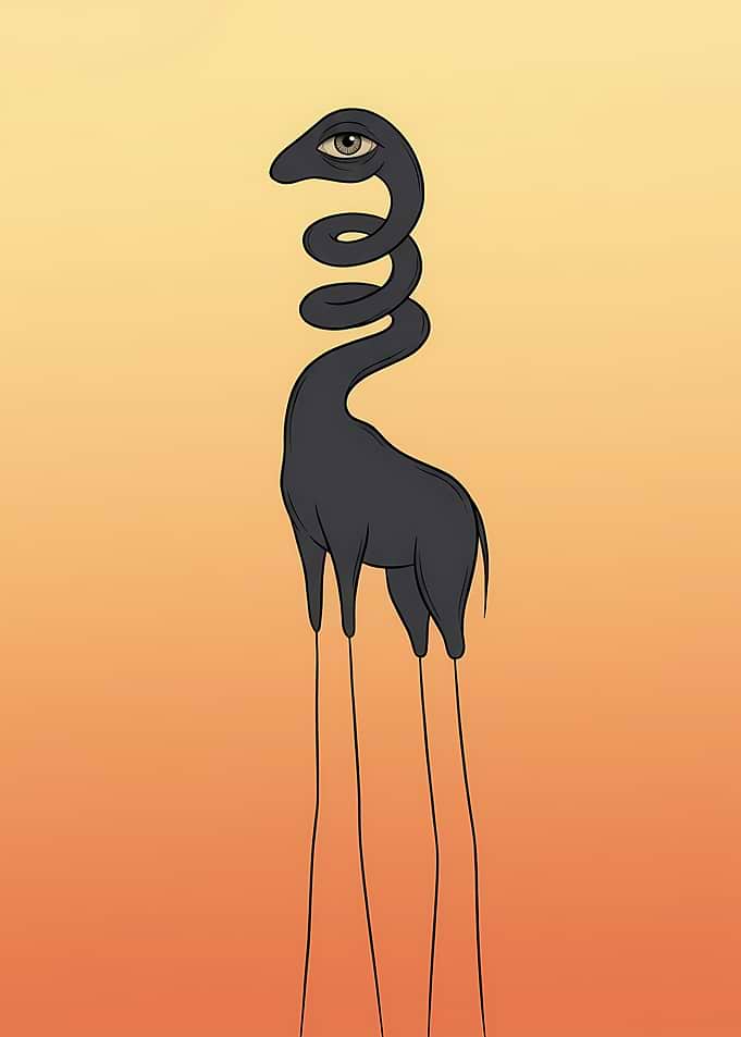 Surreal Long-Legged Creature Illustration