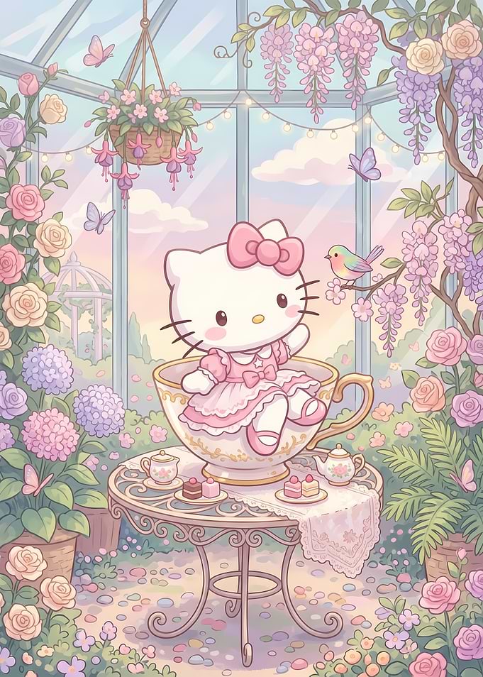 Hello Kitty in a Floral Greenhouse